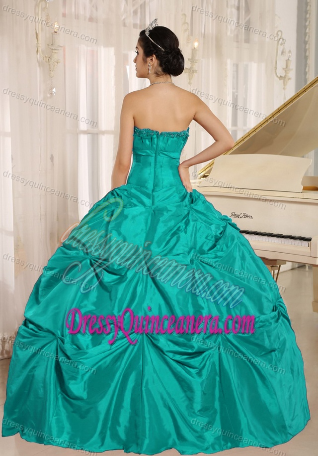 Turquoise Taffeta Quinceanera Dress with Pick-ups for Custom Made on Sale