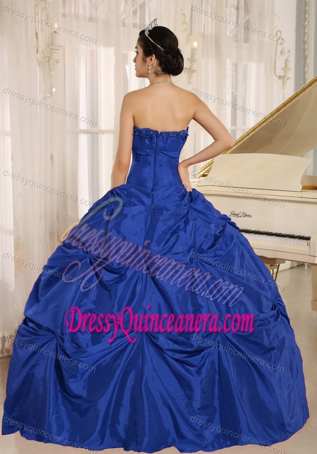 Special Blue Taffeta 2014 Quinceanera Dress with Pick-ups for Custom Made