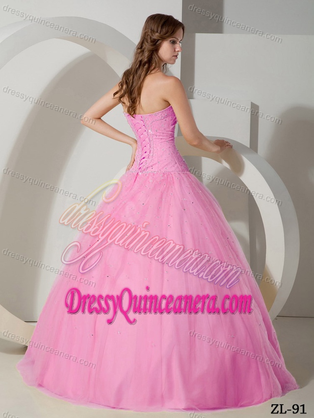 Brand New Strapless Floor-length Quinceanera Gown Dress with Beadings in Pink