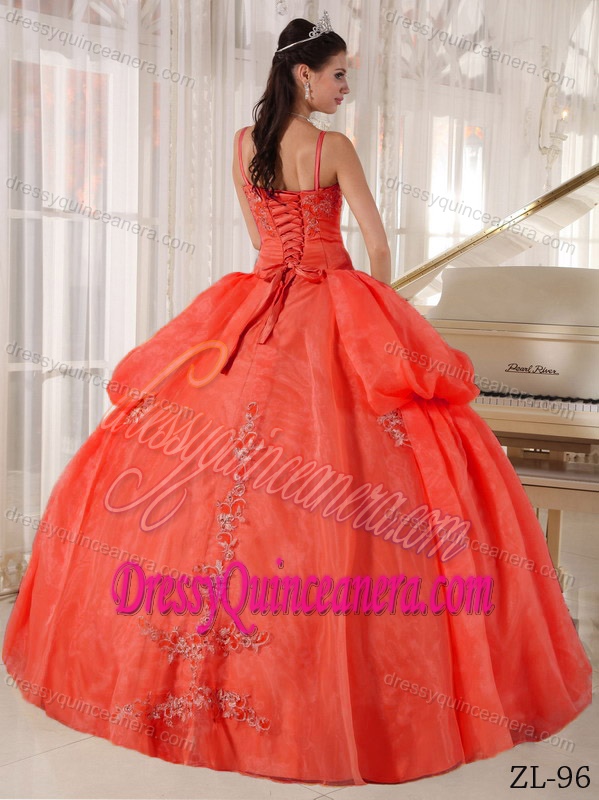 Red Spaghetti Straps Organza Appliques Dresses for a Quince in 2013