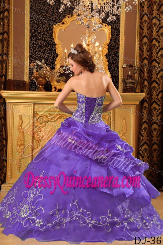Lavender Strapless Quinceanera Gown Dress with Beading and Embroidery