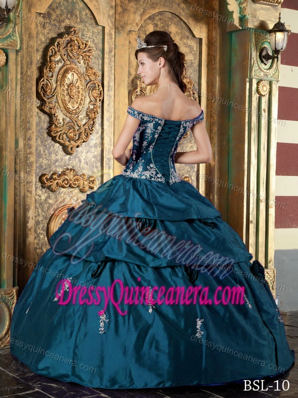 Popular Off the Shoulder Teal Quinceanera Gown Dresses with Appliques
