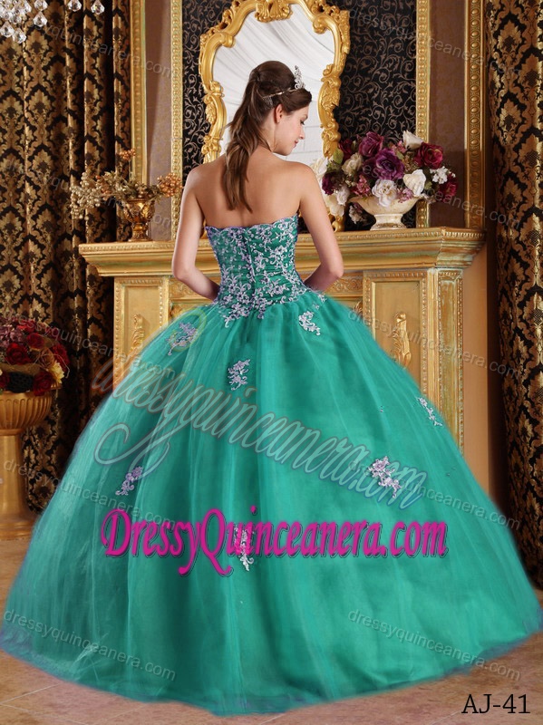 Sweetheart Floor-length Turquoise Dress for Quinceanera with Appliques