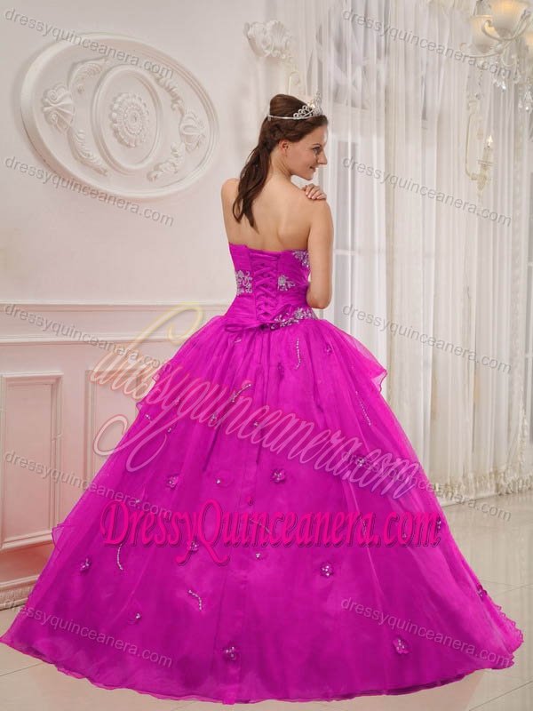 Special Fuchsia Strapless Quinceanera Gowns with Appliques in Low Price