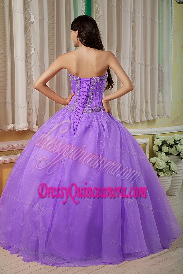 New Beaded Sweetheart Purple Quinceanera Dress in Organza with Lace Up