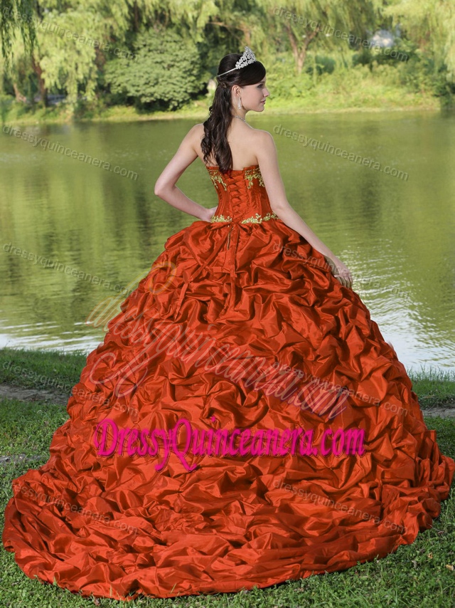 Unique Appliqued Organza and Taffeta Red Quinceanera Dress with Pick-ups