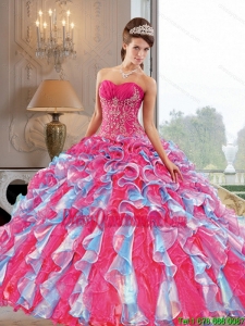 2015 Luxurious Ball Gown Sweet 16 Dresses with Appliques and Ruffles