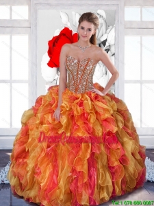 2015 Multi Color Exclusive Quinceanera Dresses with Beading and Ruffles