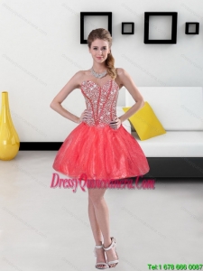 2015 Remarkable Beading Mini Length Dama Dresses in Coral Red