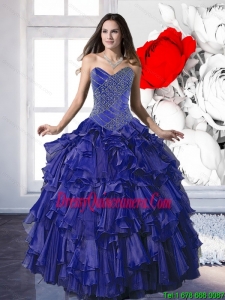 Luxurious 2015 Appliques and Ruffles QSweet 16 Dresses in Royal Blue
