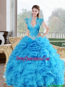Luxurious Beading and Ruffles Sweetheart 2015 Sweet 16 Dresses in Baby Blue