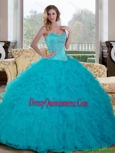 Luxurious Beading and Ruffles Sweetheart 2015 Sweet 16 Dresses in Teal
