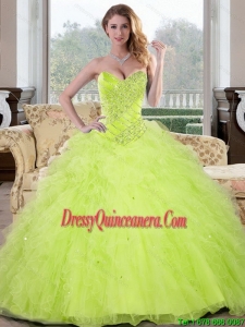Luxurious Beading and Ruffles Sweetheart 2015 Sweet 16 Dresses in Yellow Green
