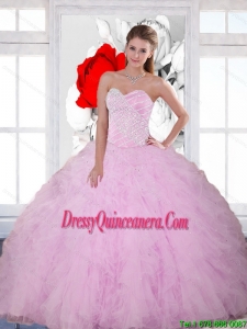 2015 Discount Beading and Ruffles Sweetheart Quinceanera Dresses in Baby Pink