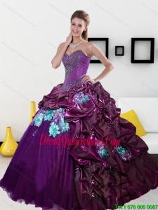 2015 Luxurious Sweetheart Quinceanera Dresses with Pick Ups and Appliques