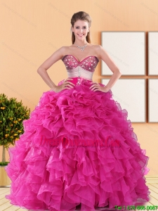 2015 Modest Sweetheart Quinceanera Dresses with Beading and Ruffles