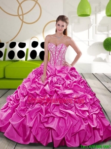 2015 Perfect Fuchsia Sweet 15 Dresses with Beading and Pick Ups