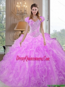 Comfortable Sweetheart Beading and Ruffles Lilac Exclusive Quinceanera Dresses for 2015