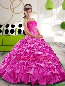 Exquisite Sweetheart 2015 Hot Pink Quinceanera Gown with Appliques and Pick Ups