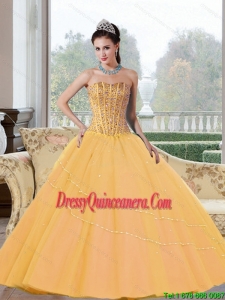 Luxurious Beading Strapless 2015 Sweet 16 Dresses in Gold