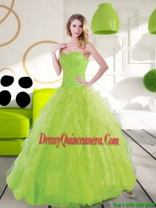 Luxurious Sweetheart Spring Green 2015 Sweet 16 Dresses with Beading and Ruffles