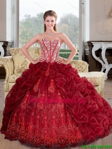 Perfect Sweetheart Beading and Pick Ups 2015 Sweet 15 Dresses in Wine Red