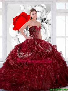 Perfect Sweetheart Wine Red 2015 Sweet 15 Dresses with Appliques and Ruffles