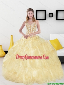 2015 Classical Sweetheart Quinceanera Dresses with Beading and Ruffled Layers