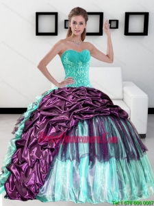 2015 Colorful Sweetheart Quinceanera Dress with Pick up and Ruffles