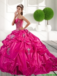 2015 Pretty Appliques and Pick Ups Quinceanera Dress in Hot Pink