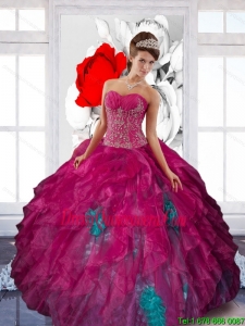2015 Pretty Sweetheart Appliques and Ruffles Quinceanera Dresses in Multi Color
