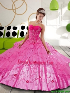 2015 Sturning Hot Pink Ball Gown Quinceanera Dresses with Appliques