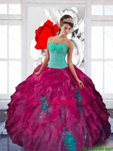 Fashionable Sweetheart Appliques and Ruffles Quinceanera Dresses in Multi Color