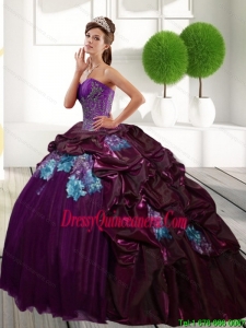 Luxurious Sweetheart 2015 Quinceanera Gown with Appliques and Pick Ups