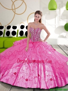 Pretty Beading and Embroidery Hot Pink Quinceanera Dresses for 2015
