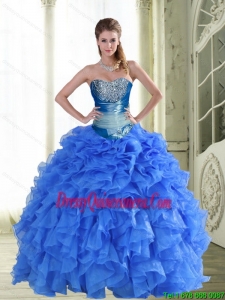 Pretty Beading and Ruffles Strapless Blue Quinceanera Dresses for 2015 Spring