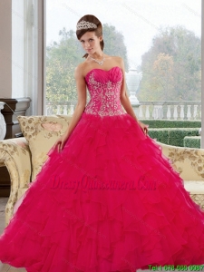 Pretty Sweetheart 2015 Red Quinceanera Gown with Appliques and Ruffles