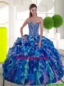 Remarkable Beading and Ruffles Sweetheart 2015 Quinceanera Dresses in Multi Color