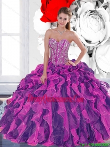 2015 New Style Beading and Ruffled Layers Quinceanera Dresses in Multi Color