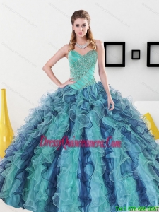 2015 New Style Sweetheart Quinceanera Dresses with Appliques and Ruffles