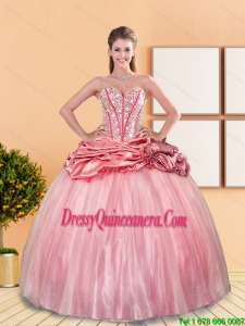 New Style 2015 Beading and Pick Ups Sweetheart Quinceanera Dresses in Rose Pink