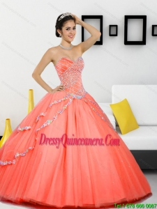 New Style Beading Sweetheart 2015 Quinceanera Gown in Orange Red