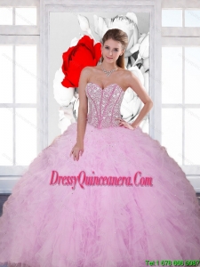 New Style Beading and Ruffles Sweetheart 2015 Quinceanera Dresses in Baby Pink