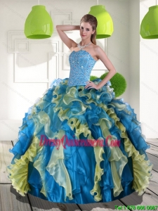 New Style Multi Color Quinceanera Dress with Beading and Ruffles for 2015