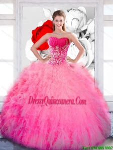 New Style Strapless 2015 Quinceanera Gown with Ruffles and Appliques
