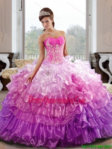 New Style Sweetheart 2015 Quinceanera Dress with Appliques and Ruffled Layers