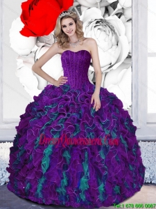 2015 Vintage Beading and Ruffles Sweetheart Multi Color Quinceanera Dresses