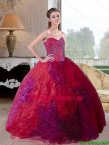 Vintage Multi Color 2015 Quinceanera Gown with Beading and Ruffles
