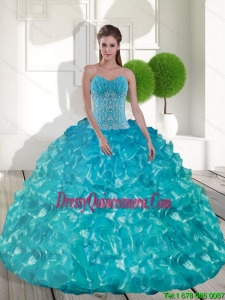 Vintage Sweetheart Teal Quinceanera Dresses with Appliques and Ruffled Layers