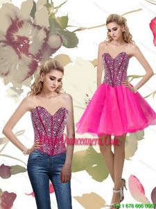 2015 Popular A Line Hot Pink Dama Dress with Beading